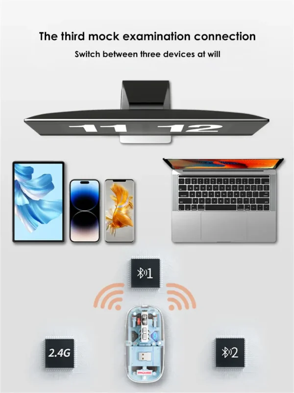 GearUP WM30 Transparent Crystal 2.4G + Bluetooth Magnetic Wireless Mouse - Image 2